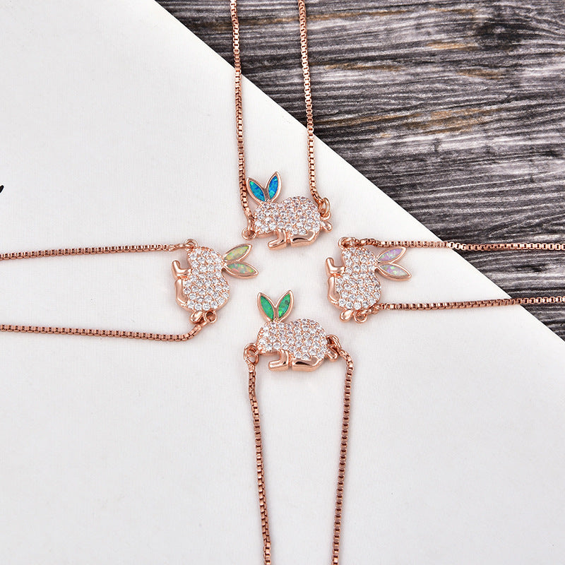 Copper New Handmade DIY Clothing Sccessories Ornament Accessories Rabbit Connector Natural Opal Zircon Bracelet For Women