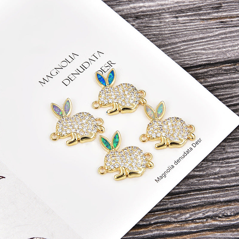 Copper New Handmade DIY Clothing Sccessories Ornament Accessories Rabbit Connector Natural Opal Zircon Bracelet For Women